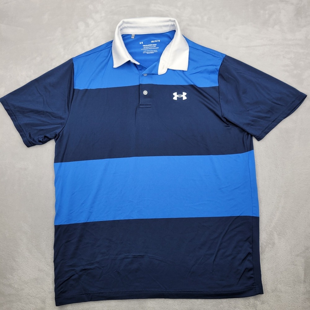 Under Armour Shirt Men Large Golf Polo Performance Wicking UA Playoff Blue White